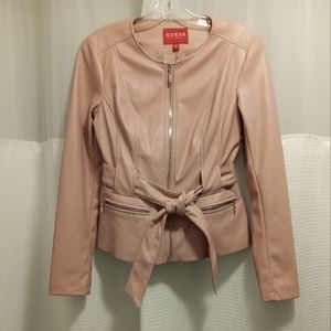 Guess pink vegan leather bomber jacket. EUC.  Size small.